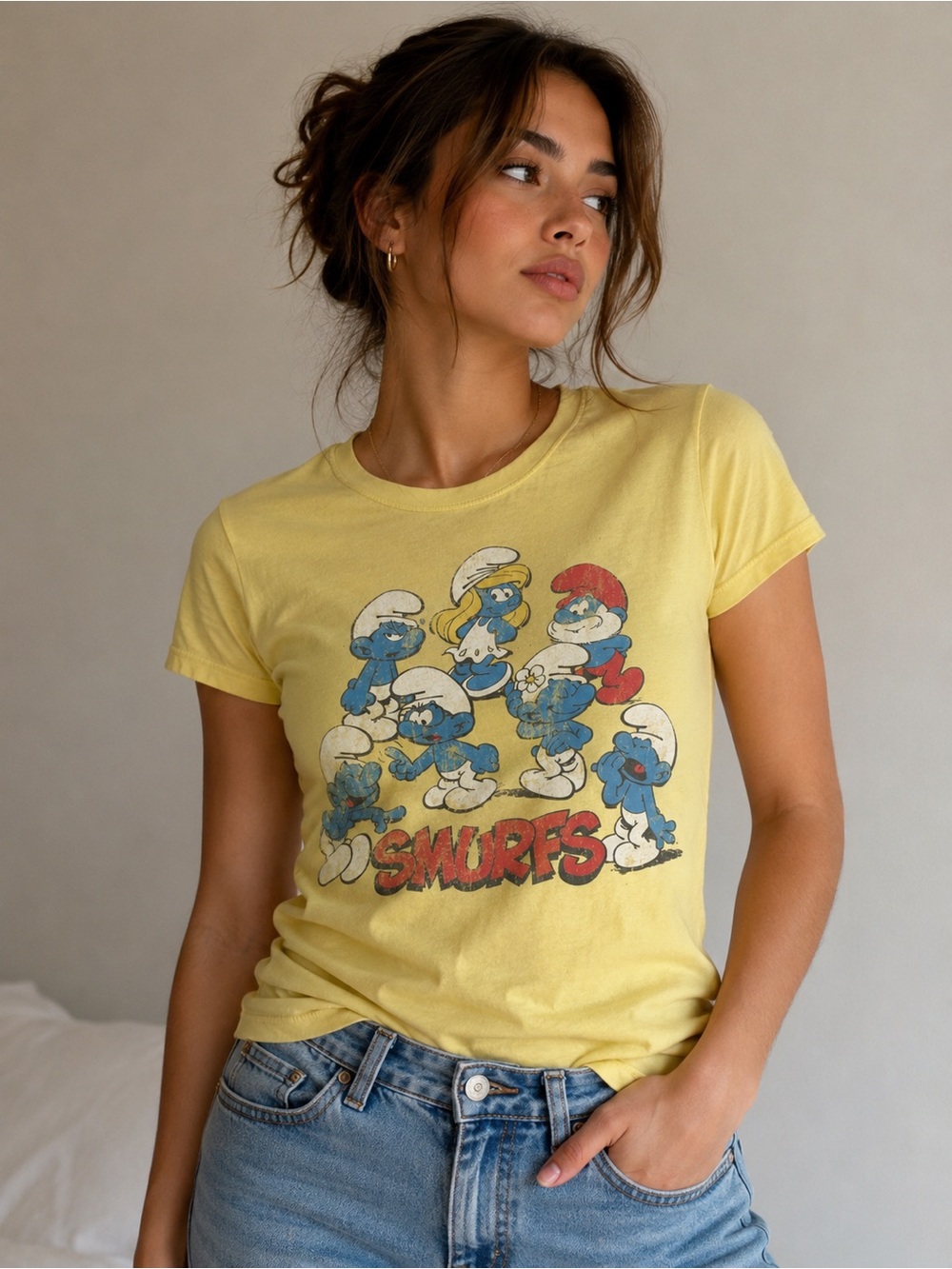 Junk Food The Smurfs Vintage Style Distressed Y2K Graphic Tee - Picture 3 of 8